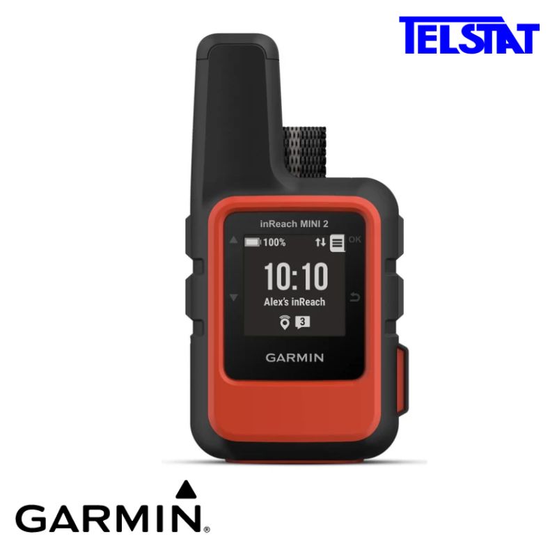 Garmin inReach Mini 2 device with Telstat branding on a white background