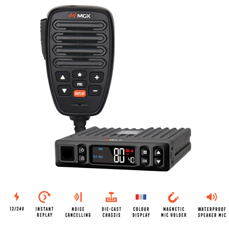 MGX C1 SUPER COMPACT 12/24V UHF/LMR HYBRID CB RADIO + 6dBi antenna