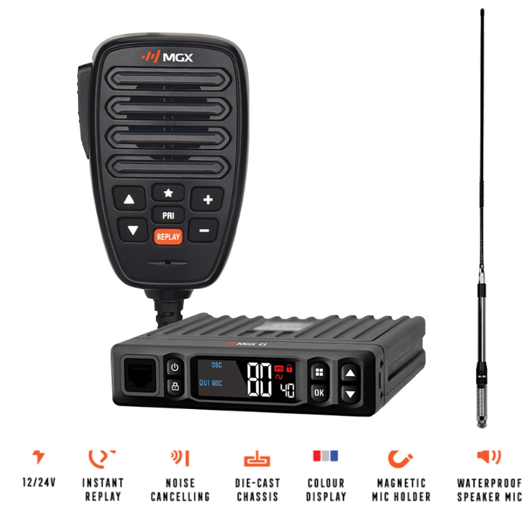 MGX C1 SUPER COMPACT 12/24V UHF/LMR HYBRID CB RADIO + 6dBi antenna